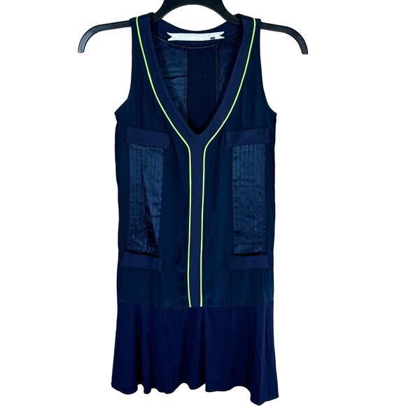 Dallin Chase Drop Waist V-Neck Silk Dress Women's XSmall‎ Preppy Old Money NWT - Picture 1 of 14